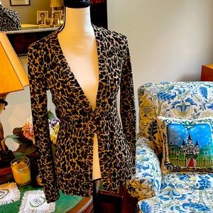 Tory Burch 100% Merino Wool Leopard Print Cardigan Sweater Size XS